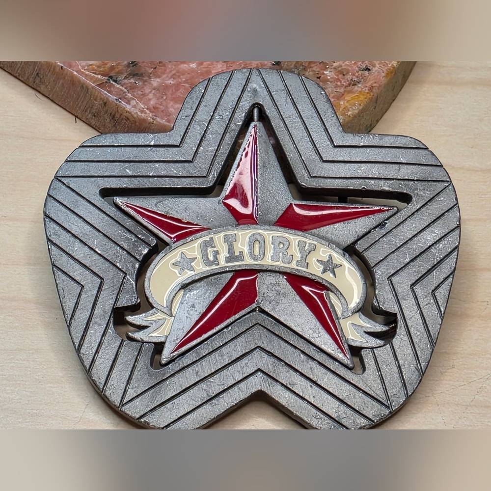 Reversible/Spinning Glory & Hate 4inx4in Belt Buckle By Heavy Metal MFG.